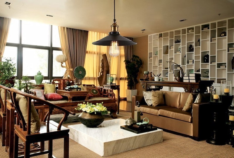 ứng dụng đèn thả trang trí phòng khách ấm cúng