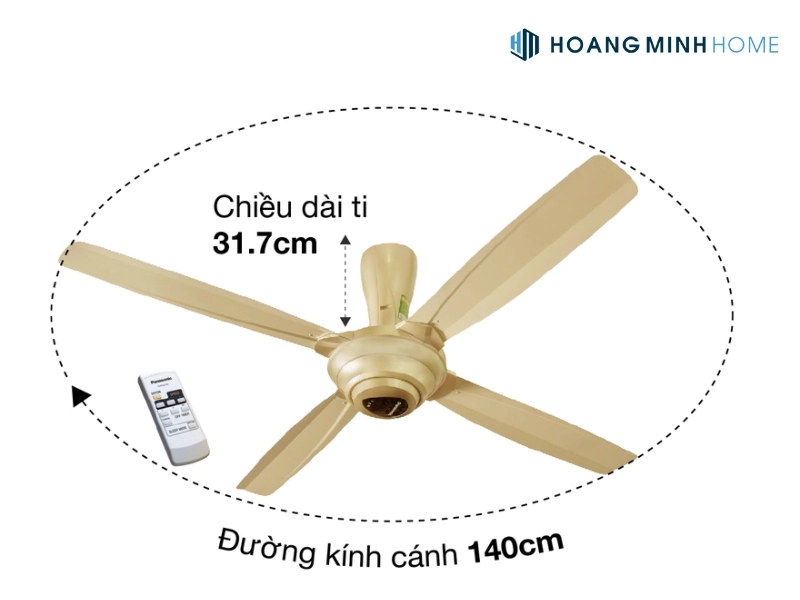 Quạt trần Panasonic 4 cánh màu vàng ánh kim F-56MPG-GO