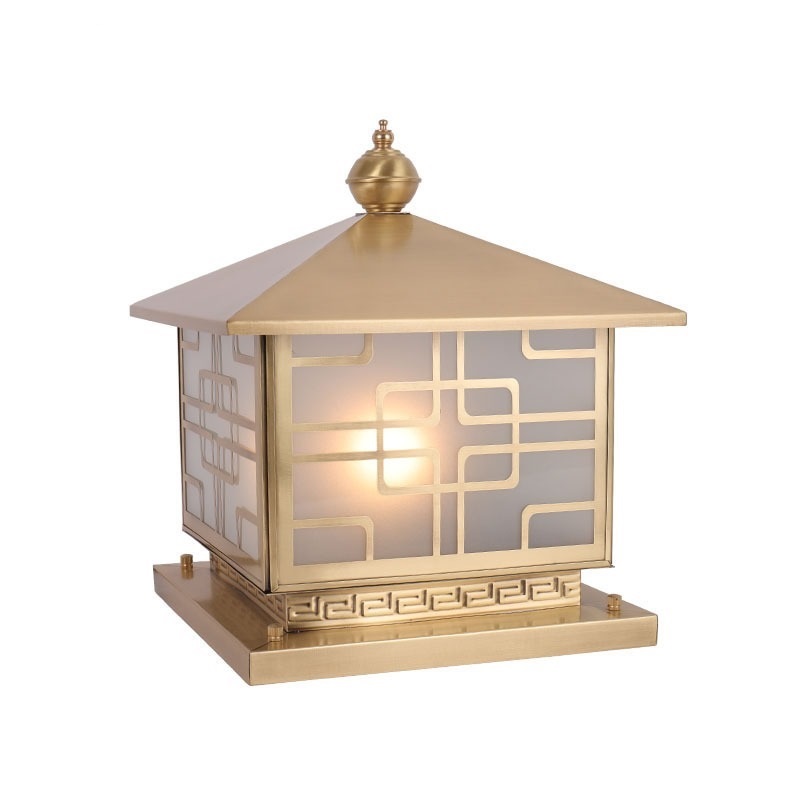 Đèn trụ cổng đồng ngoài trời hoa văn đơn giản TD-02