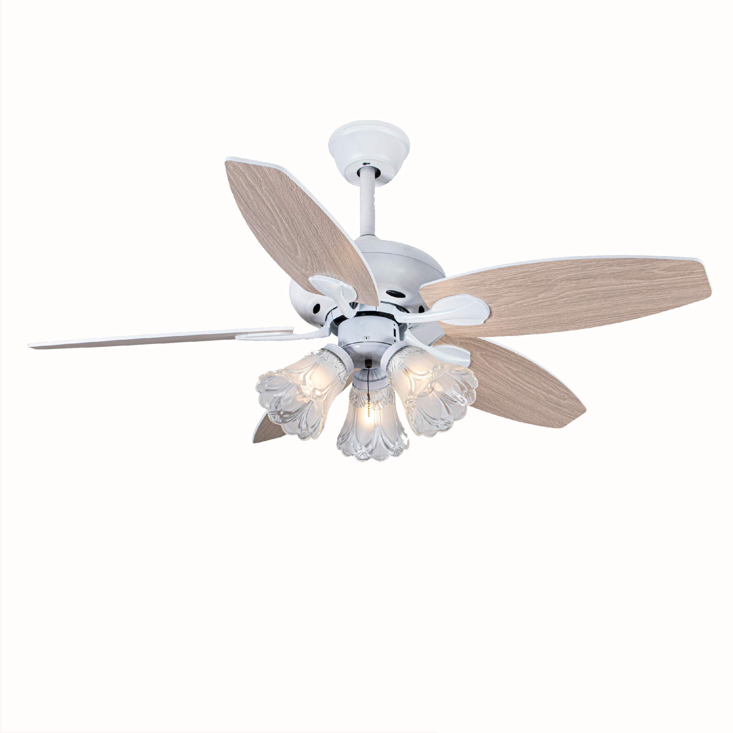 Quạt trần đèn 5 cánh gỗ ngắn thân trắng lắp chung cư VIFA 603