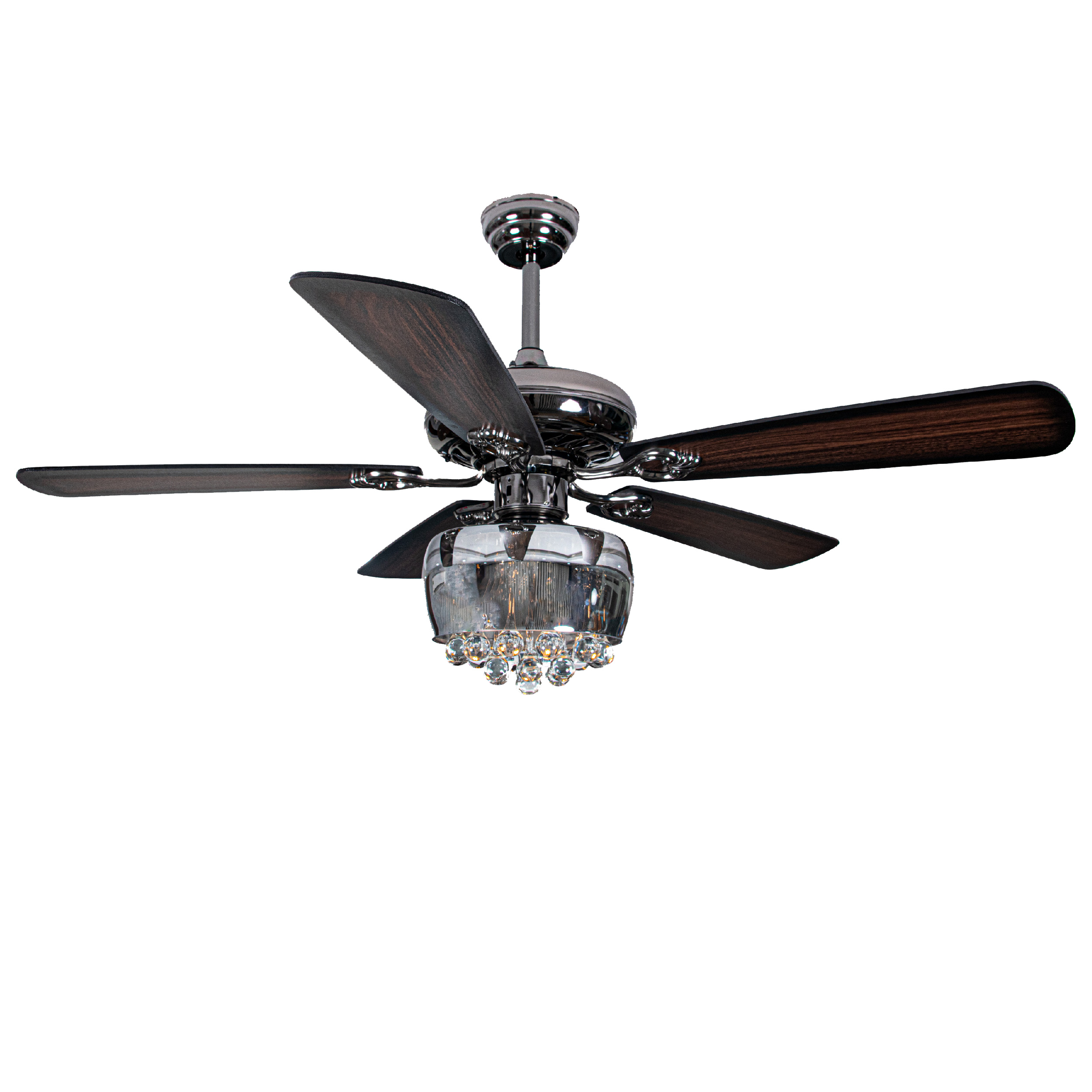 Quạt trần đèn 5 cánh thân mạ chrome lắp phòng khách VIFA 110