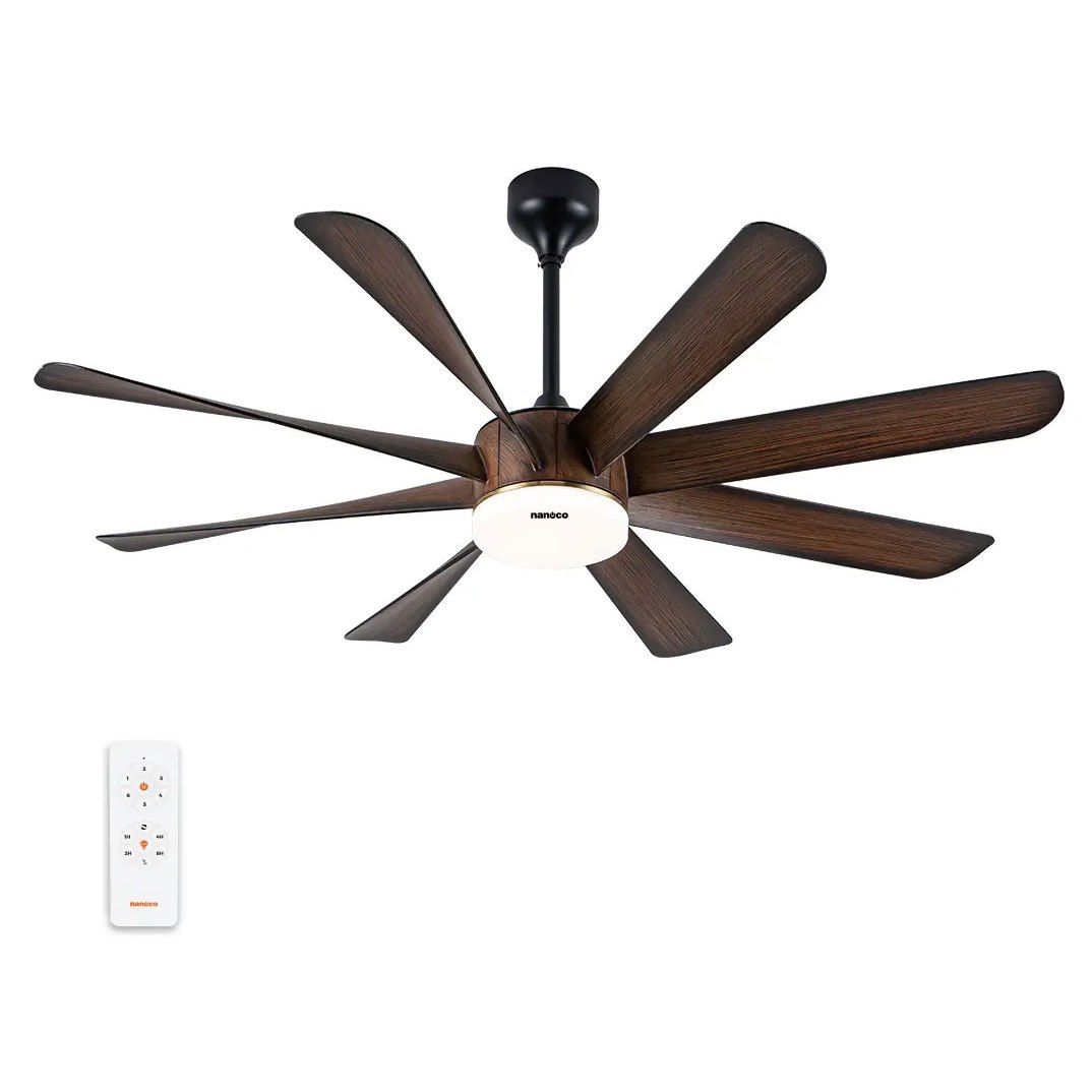 Quạt trần Nanoco 8 cánh màu nâu có đèn NCFD6089L