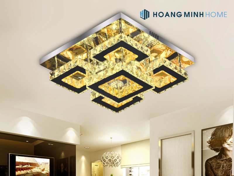Đèn ốp trần pha lê hình vuông 2 tầng OTPL07