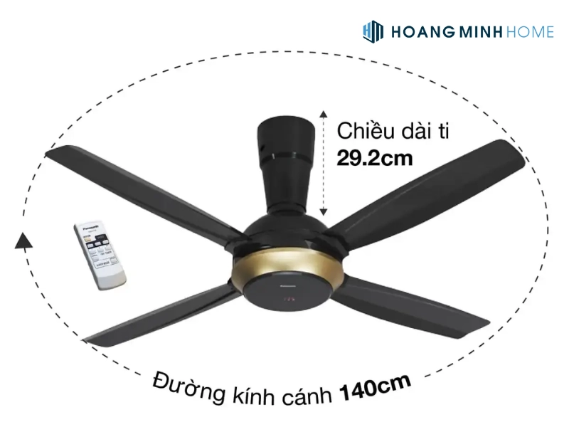 Quạt trần Panasonic 4 cánh màu đen F-56XPG