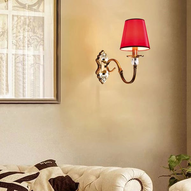 đèn tường chao vải phòng khách màu đỏ
