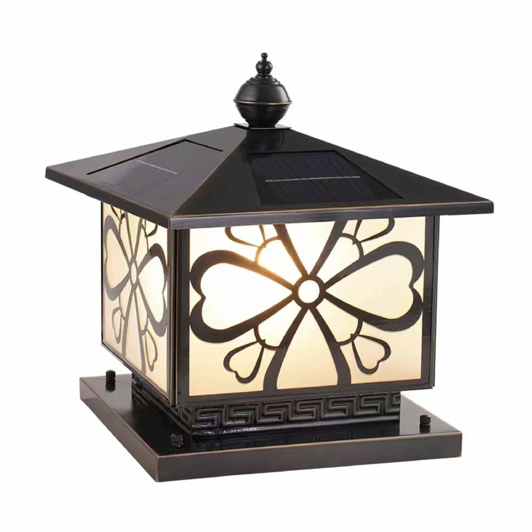 Đèn trụ cổng năng lượng mặt trời họa tiết cánh hoa TD-33-23