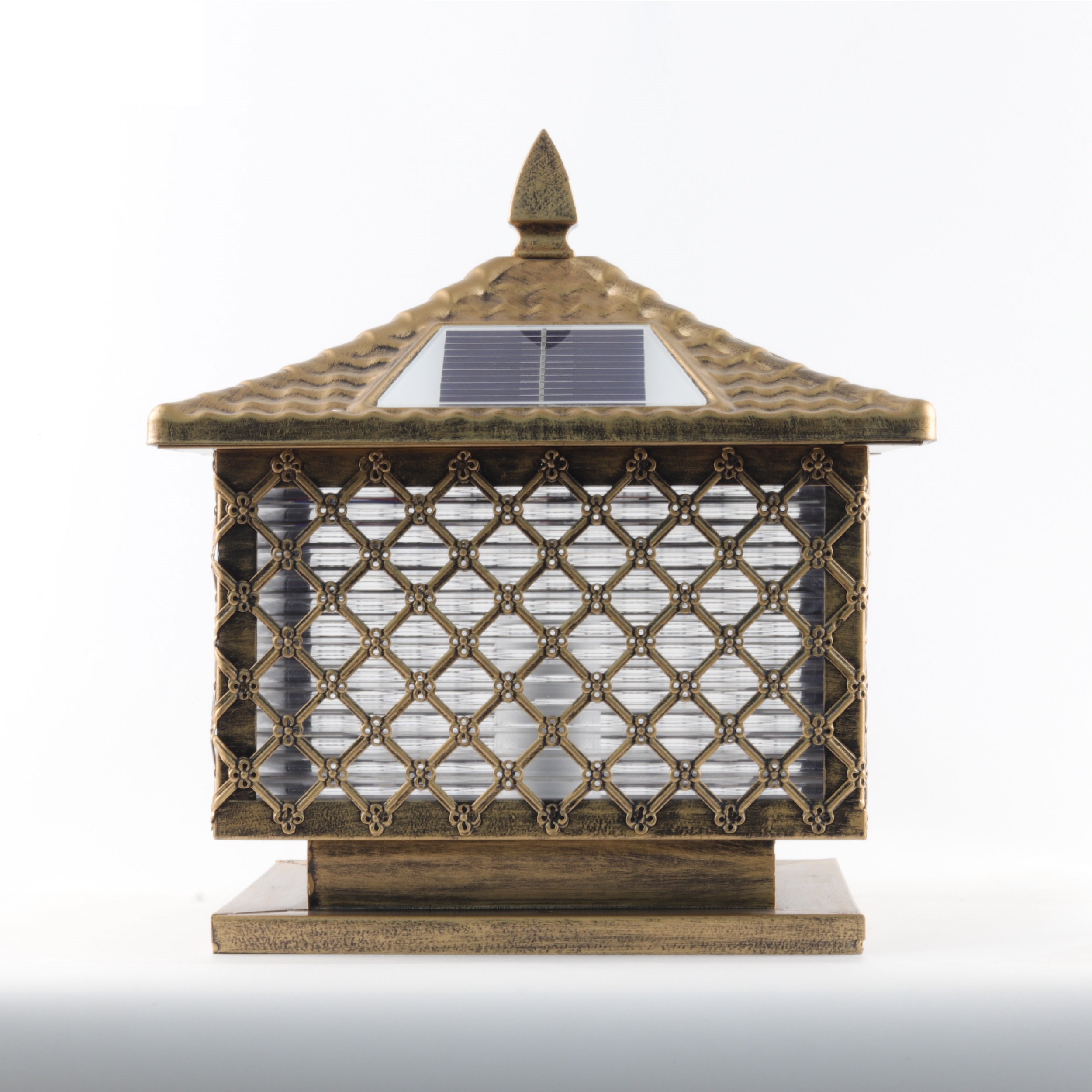 Đèn trụ cổng năng lượng mặt trời sọc caro màu đồng TD-56