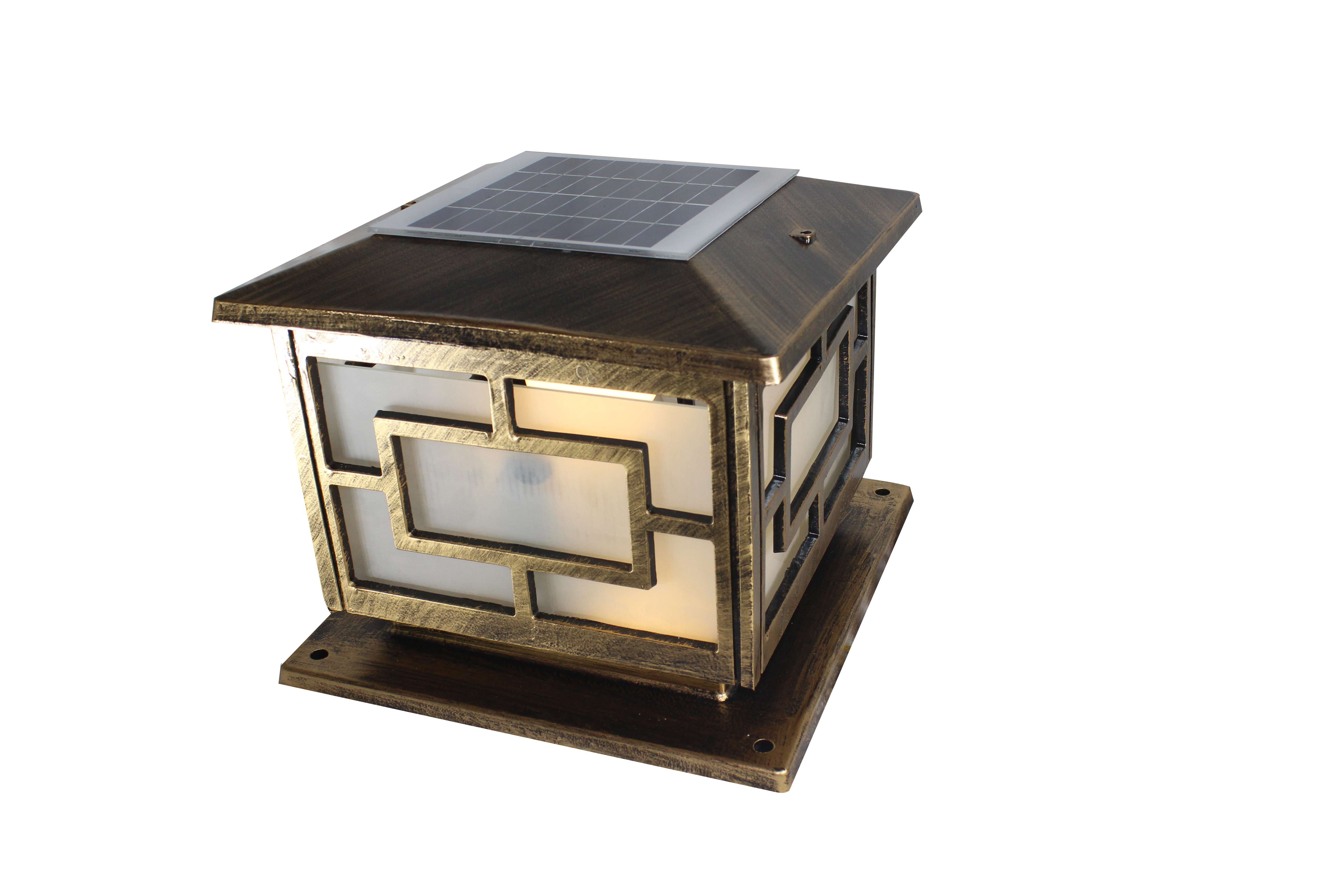 Đèn trụ cổng năng lượng mặt trời màu đồng xước TD-04