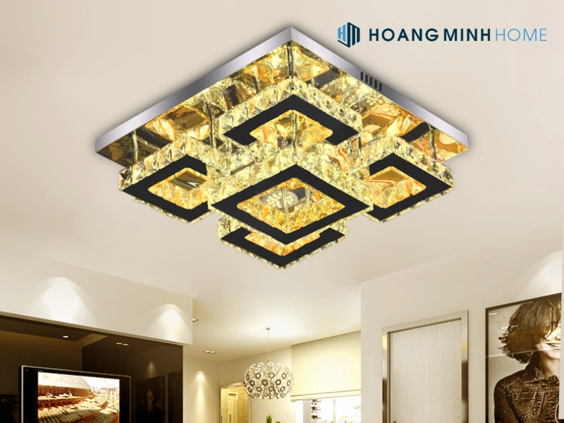 Đèn ốp trần pha lê hình vuông 2 tầng OTPL07