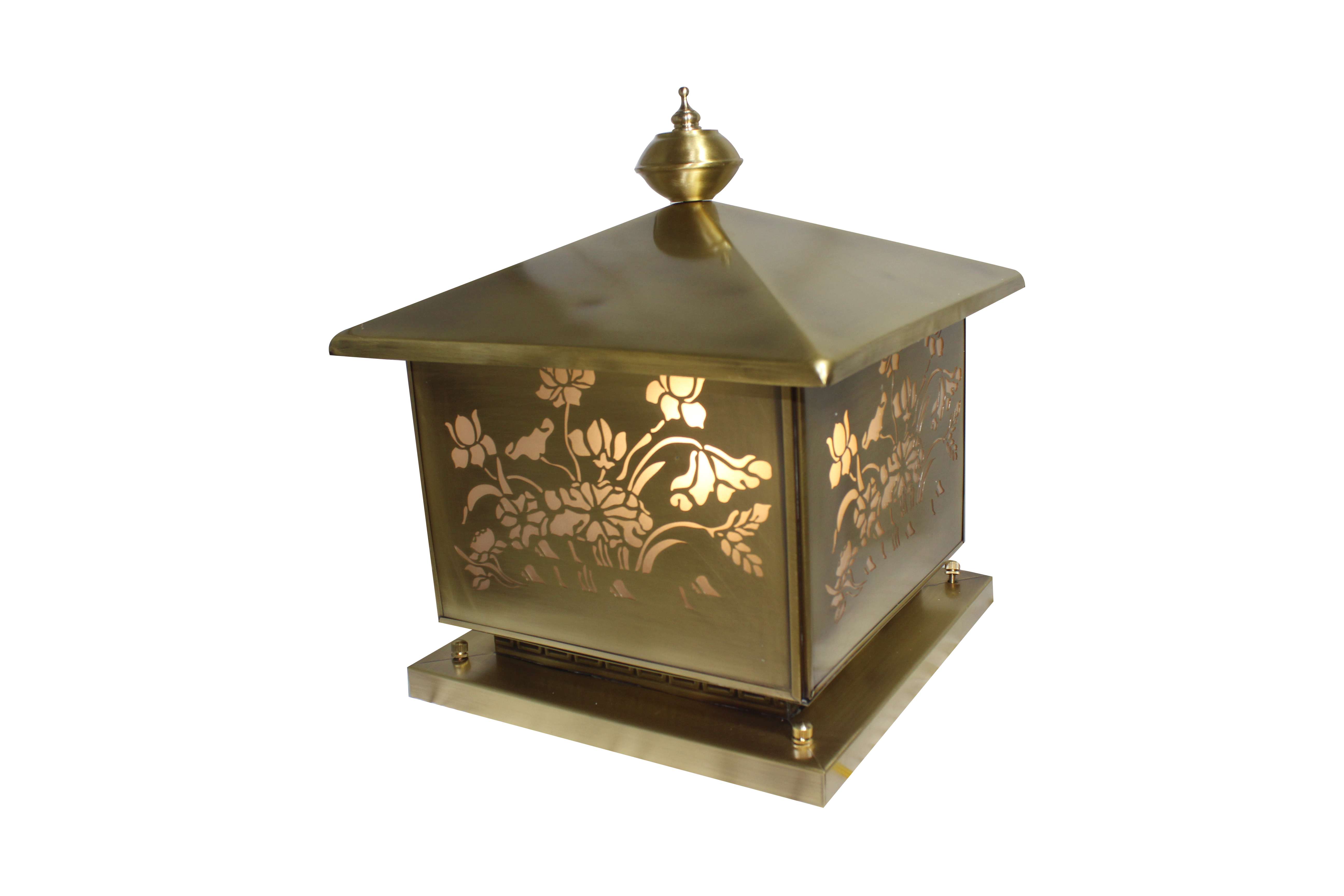 Đèn trụ cổng đồng mặt kính bông hoa TD-05