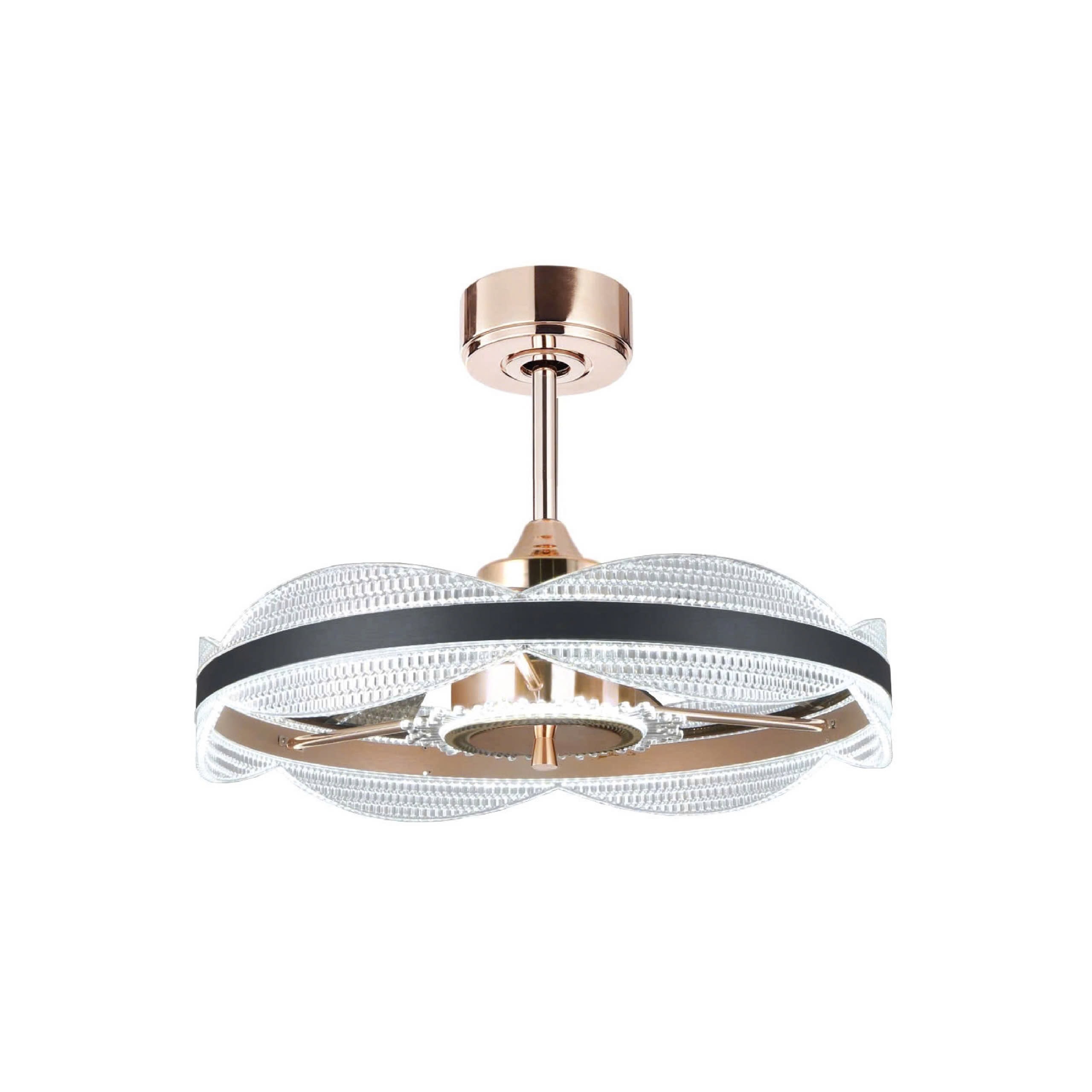 Quạt trần đèn giấu cánh thân vàng luxury Milan FY561