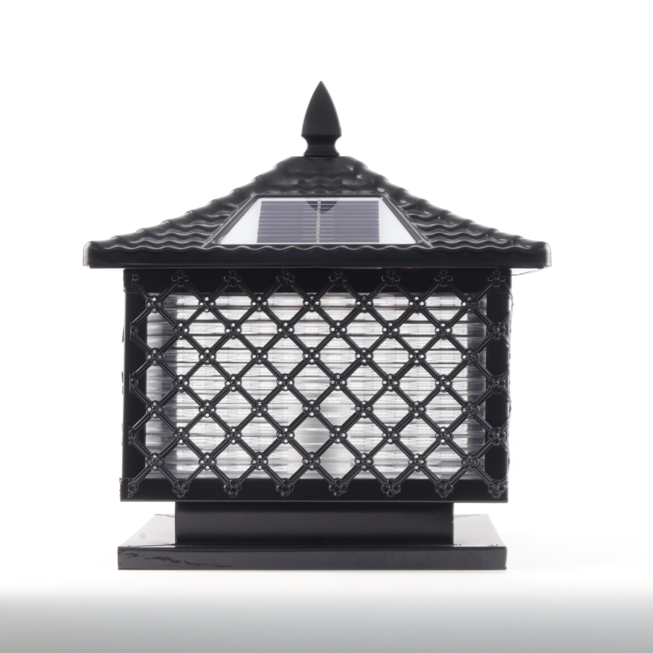 Đèn trụ cổng năng lượng mặt trời sọc caro màu đen TD-54