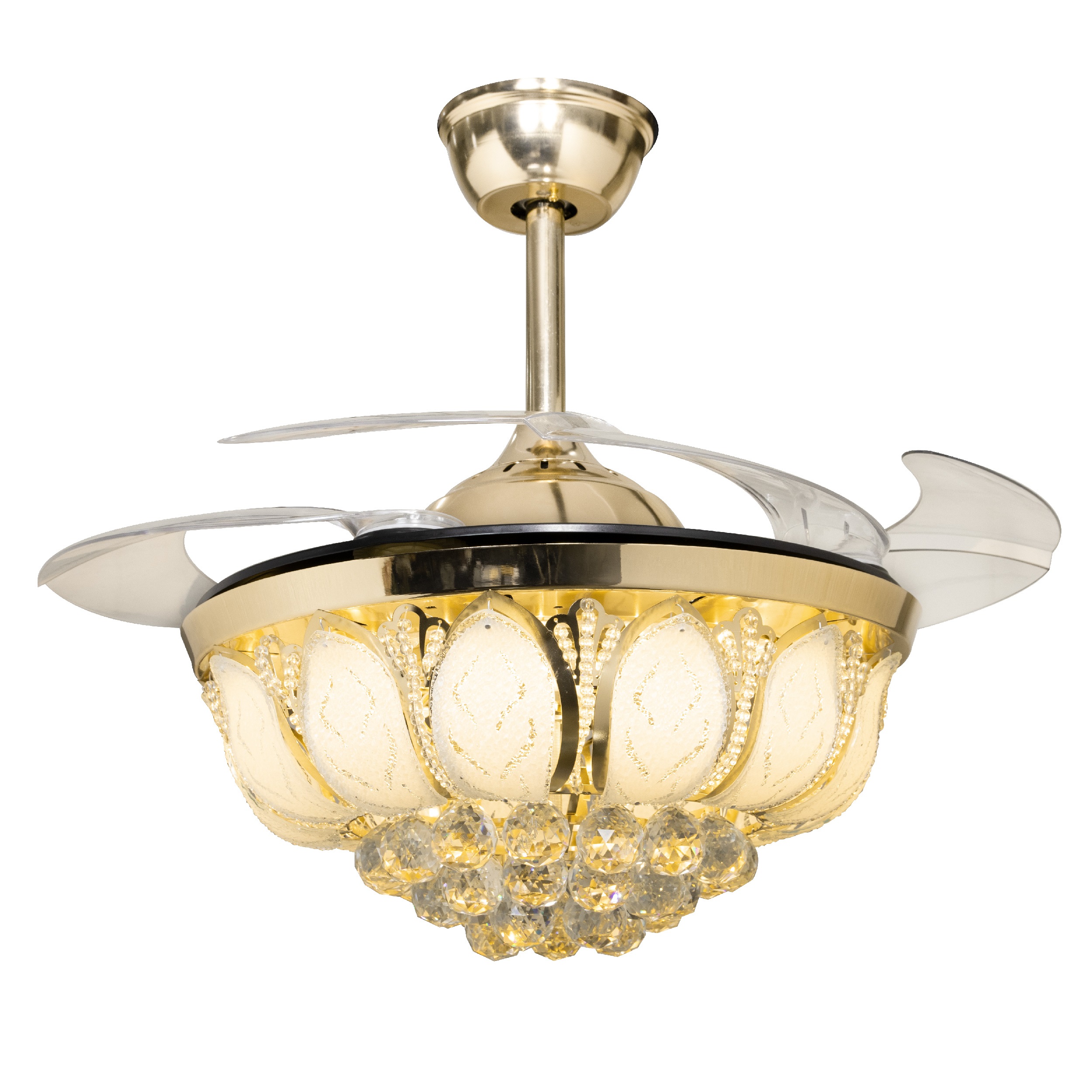 Quạt trần đèn pha lê cánh quạt trong suốt VIFA 03