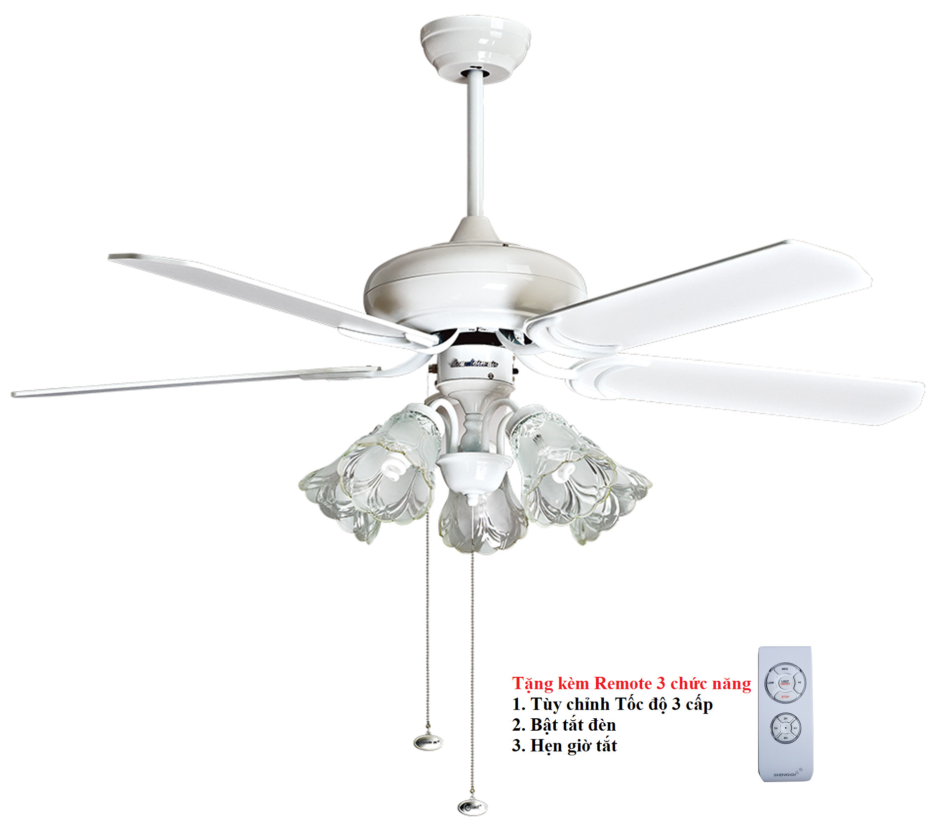 Quạt đèn chùm 5 cánh màu trắng 56WE-004A