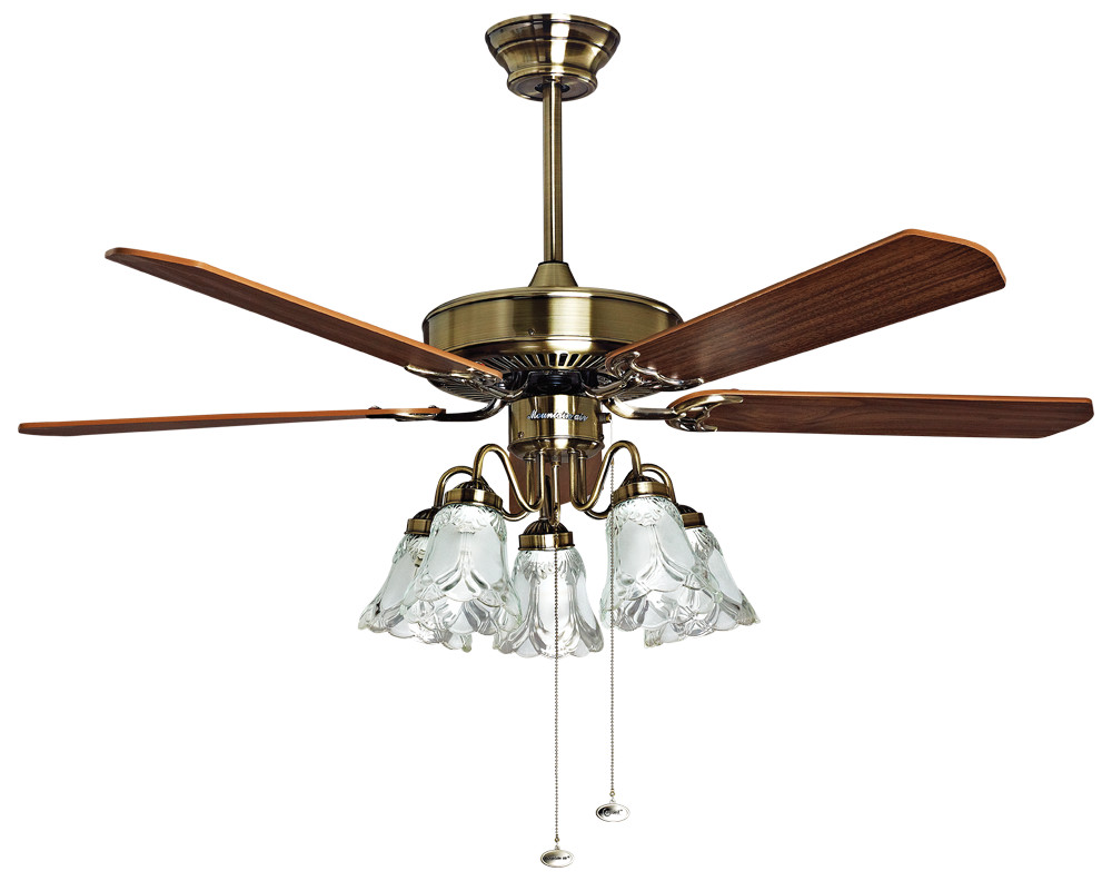Quạt đèn chùm 5 cánh gỗ tự nhiên hiệu Mountain Air 52WE-1096
