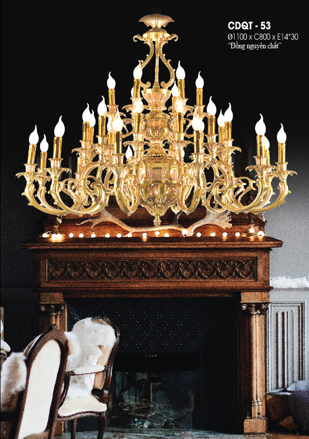Đèn chùm đồng cổ điển phòng khách CDQT-53