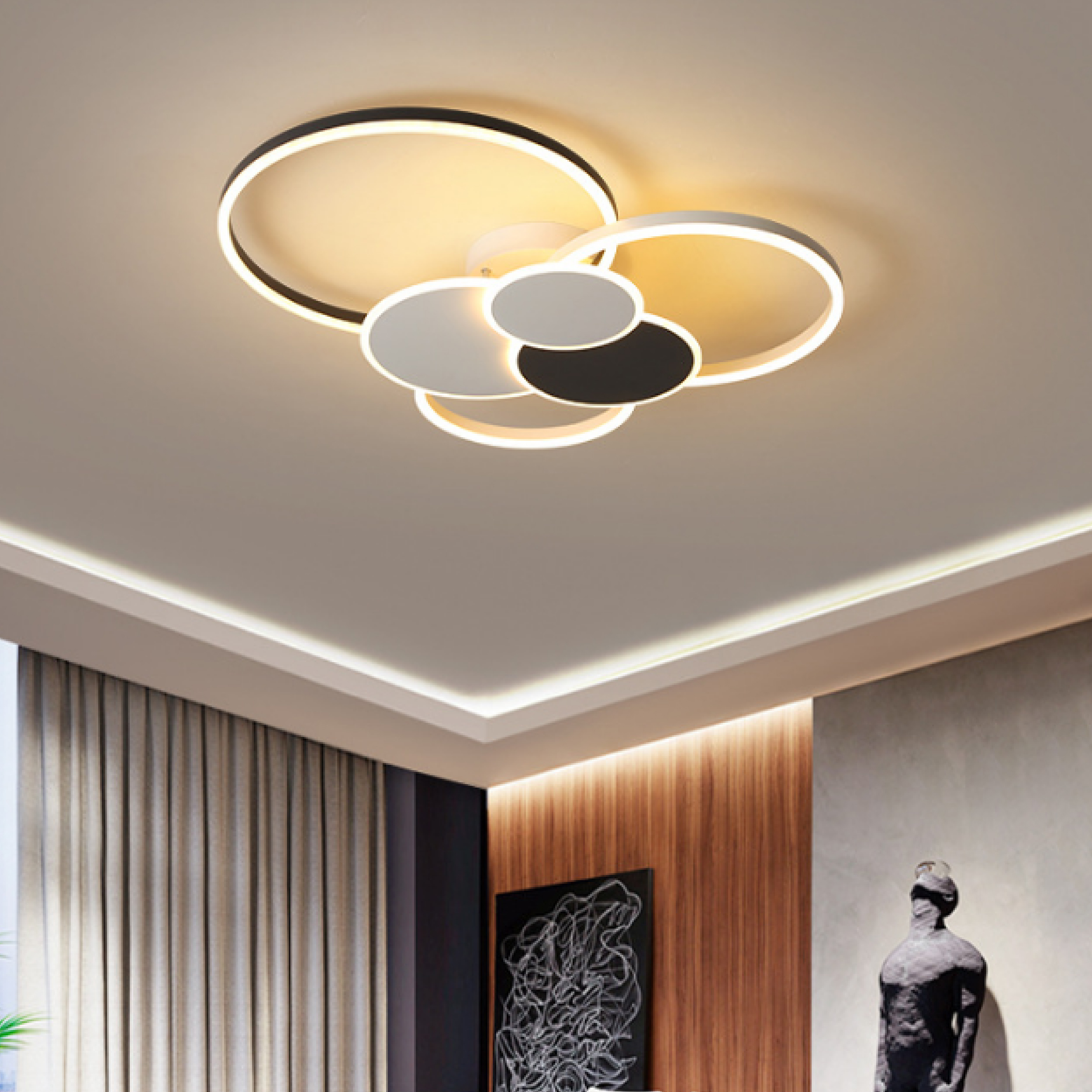 Đèn mâm ốp trần hiện đại 6 vòng ring Fi 800 MOLH-9064