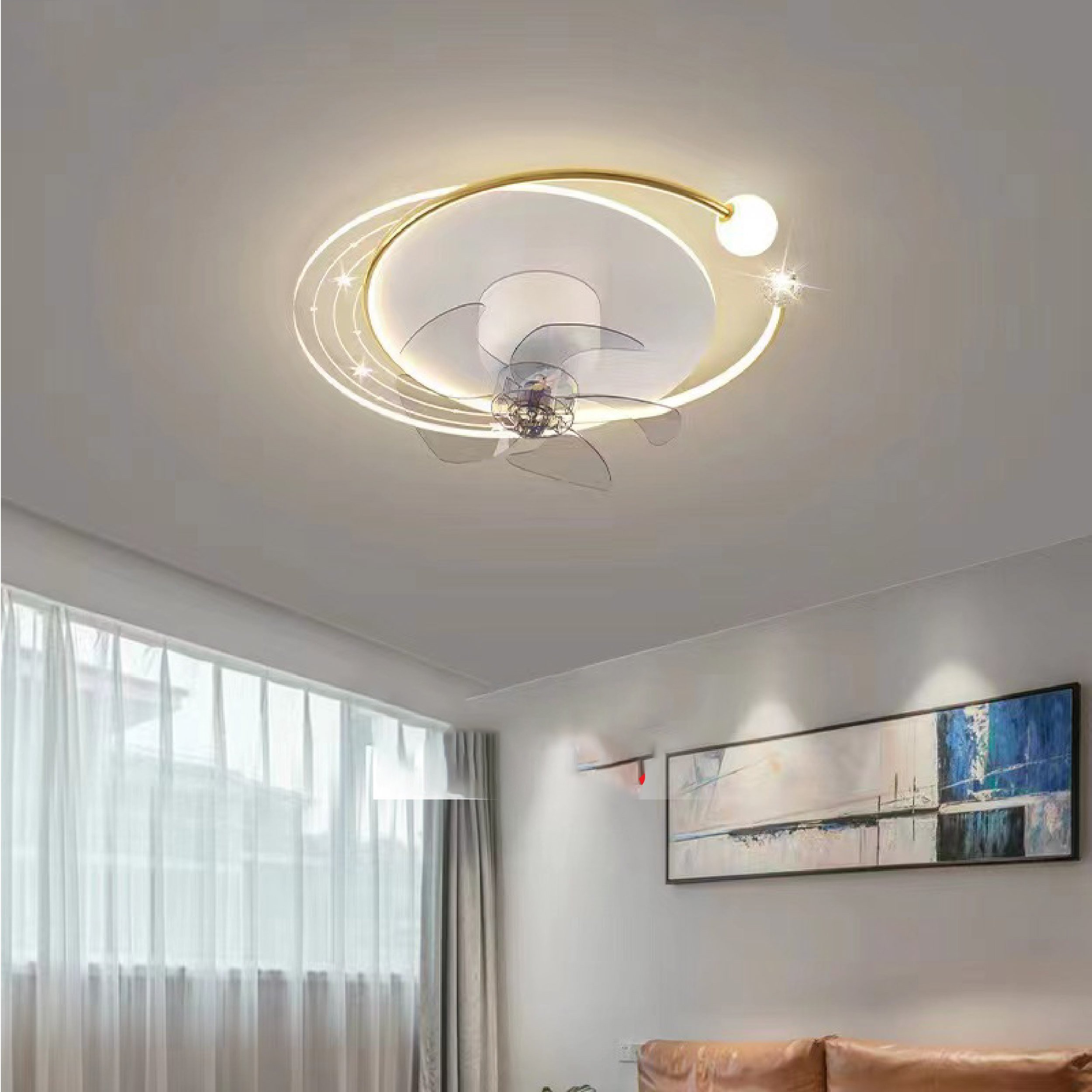 Đèn quạt ốp trần hiện đại hình tròn MOLH-9078