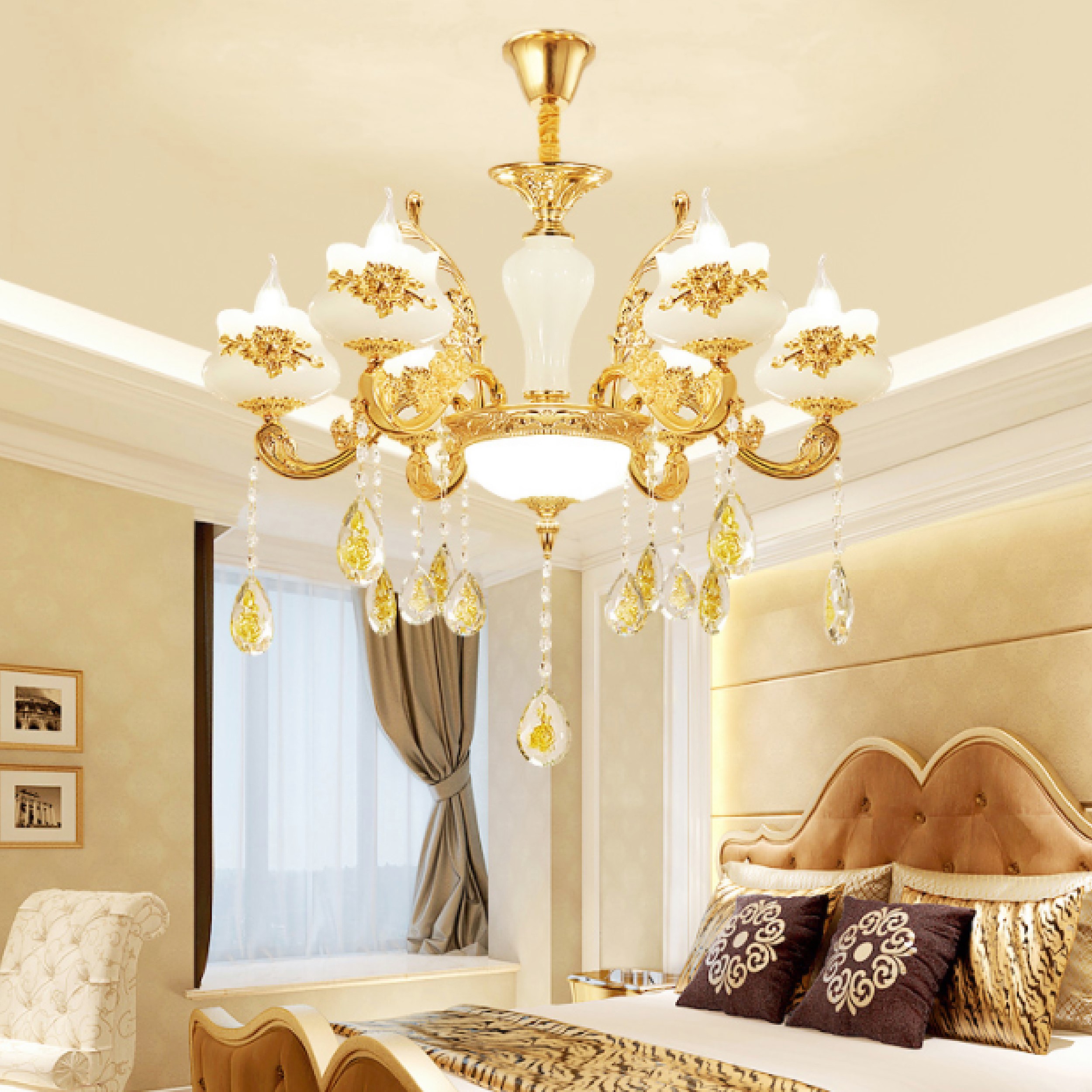 Đèn chùm 6 tay chao thủy tinh CNQT-172 / 6 tay