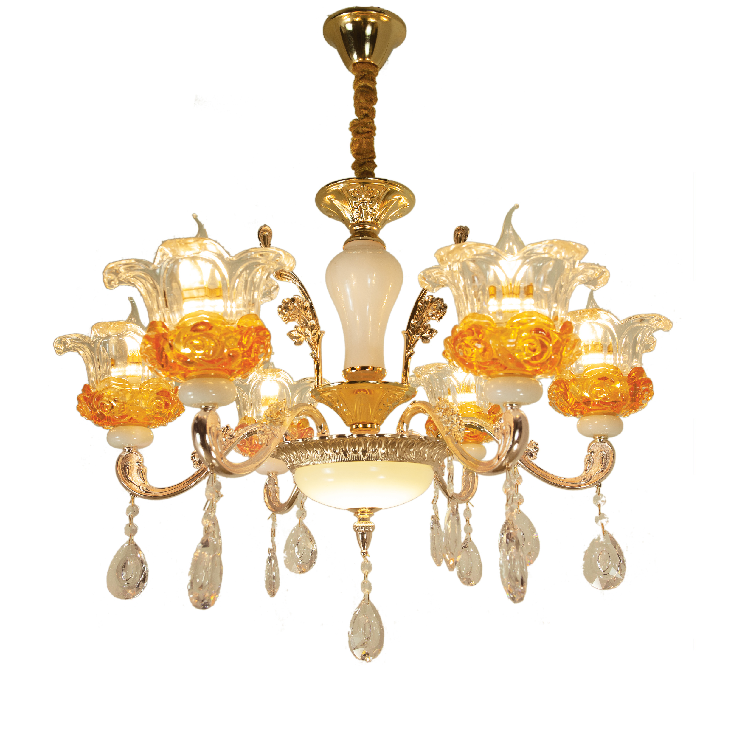 Đèn chùm hợp kim chao thủy tinh hình bông hoa CNQT-226