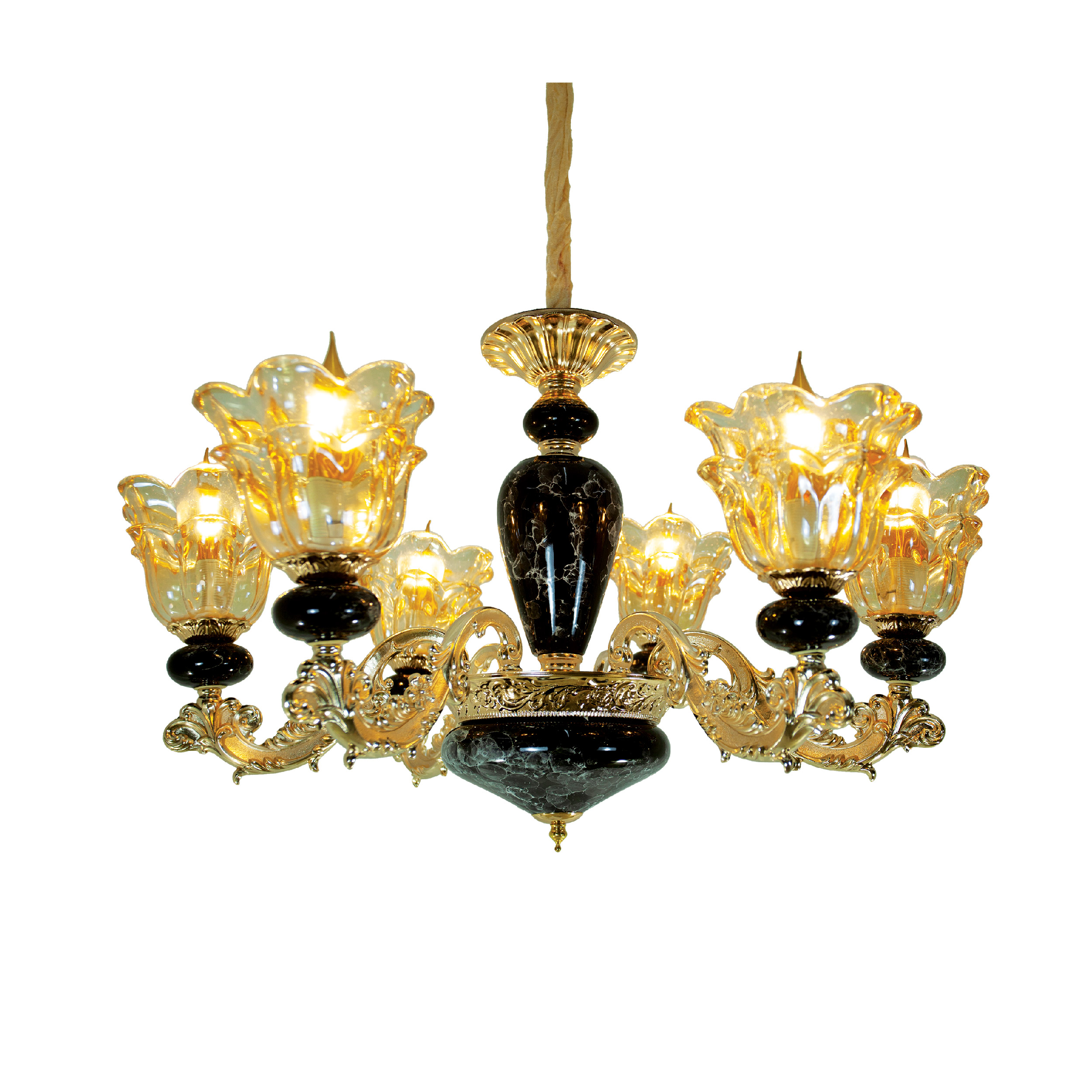 Đèn chùm mạ vàng chao xanh ngọc CNQT-249