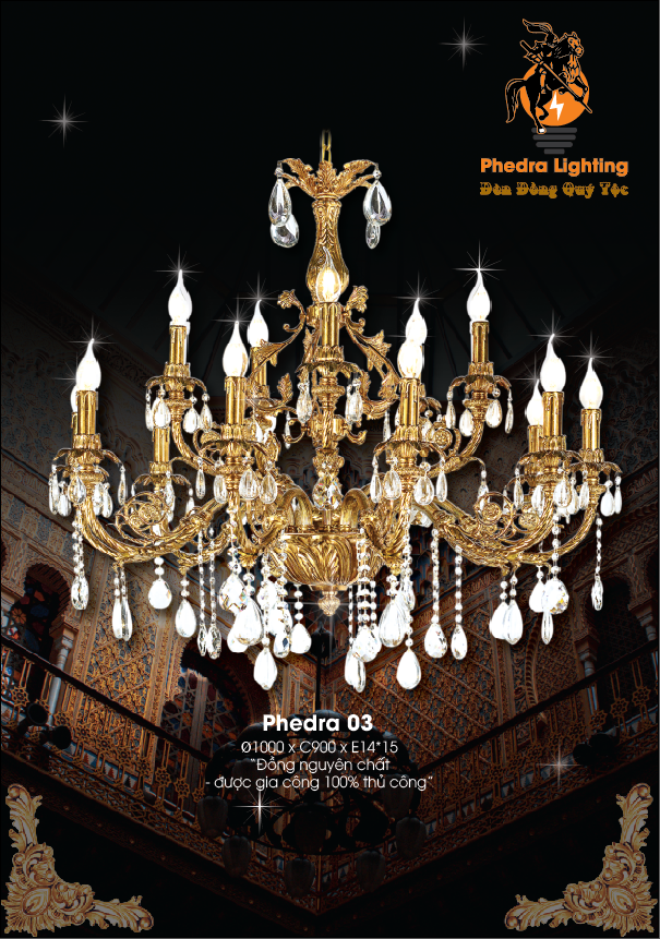 Đèn chùm đồng cổ điển phòng khách Phedra 03