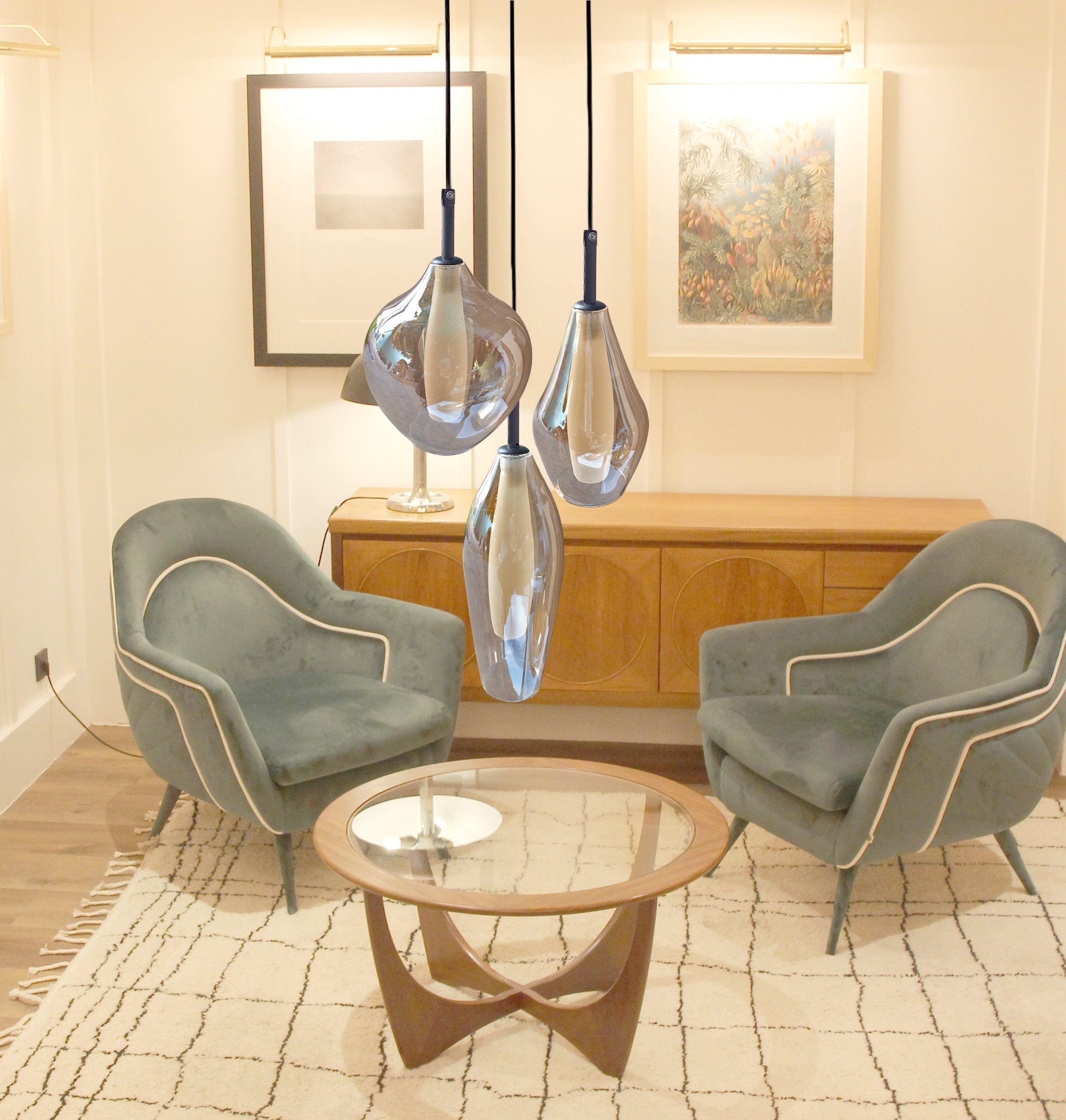 Đèn thả thủy tinh 3 chao trà TT42T3