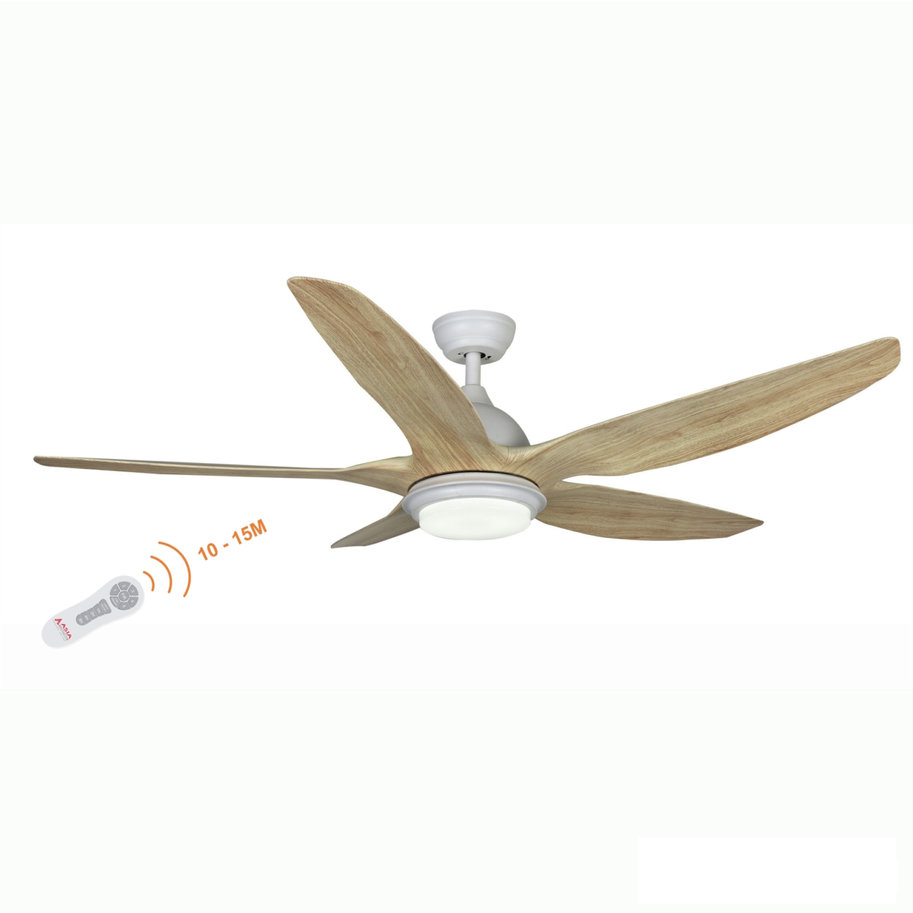Quạt trần 5 cánh màu gỗ chao đèn lồi Asia QT02-G-01